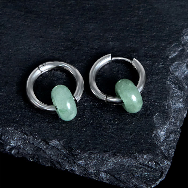 Buddha Stones Sending Calm and EleganceTitanium Steel Jade Earrings Includes Gift Message Card