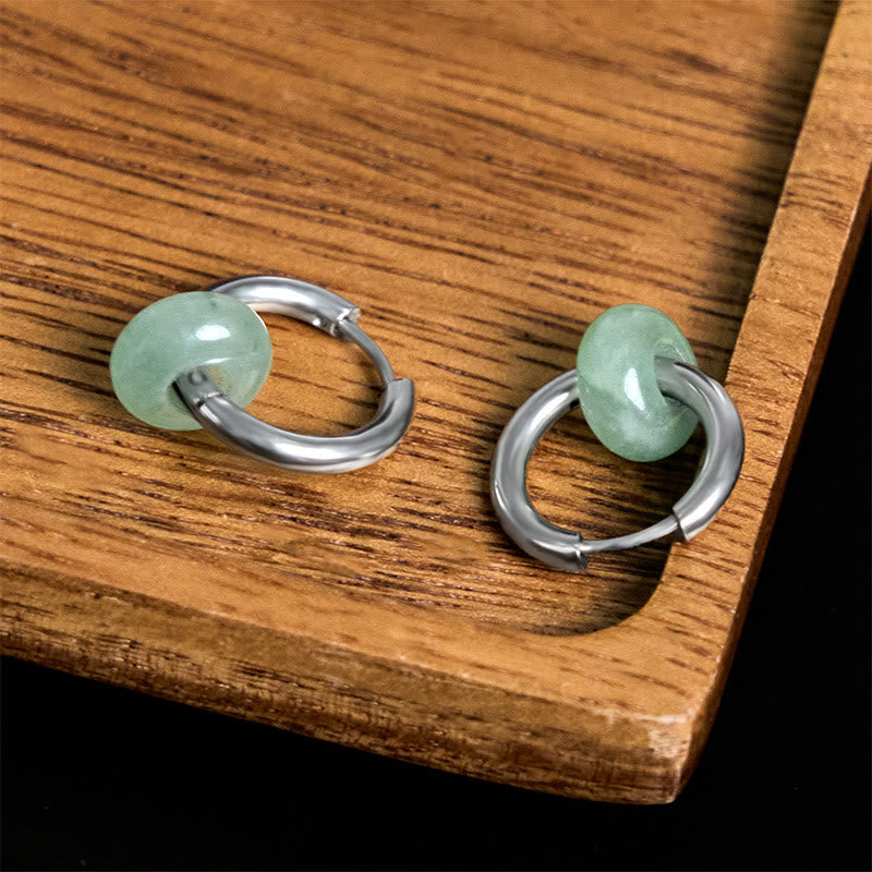 Buddha Stones Sending Calm and EleganceTitanium Steel Jade Earrings Includes Gift Message Card