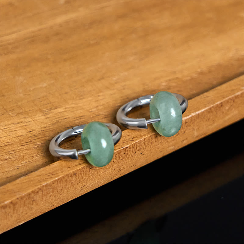 Buddha Stones Sending Calm and EleganceTitanium Steel Jade Earrings Includes Gift Message Card