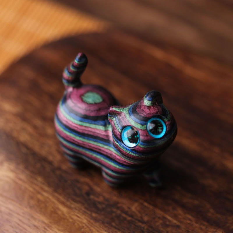 Buddha Stones Wishing Joy and PlayfulnessColored Sandalwood Cat Decor Includes Gift Message Card