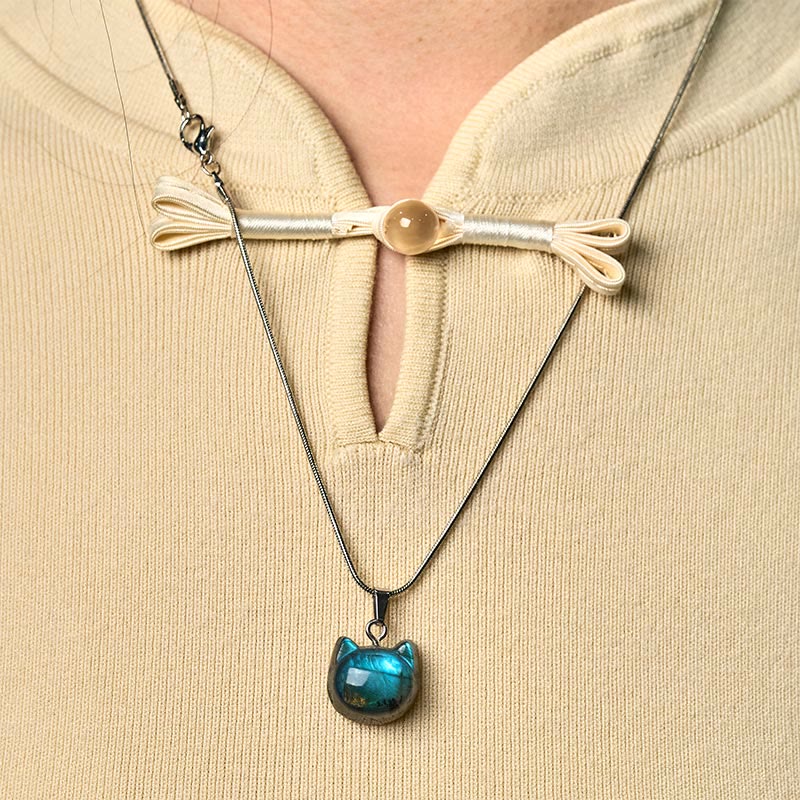 Buddha Stones Hoping for Insight and Joy Cat Labradorite Necklace Includes Gift Message Card