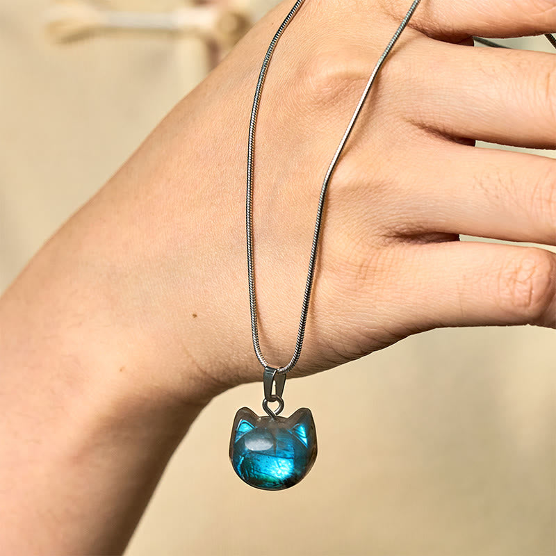Buddha Stones Hoping for Insight and Joy Cat Labradorite Necklace Includes Gift Message Card