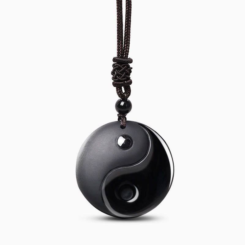 Buddha Stones Sending Balance and Protection Obsidian Yin Yang Necklace Includes Gift Message Card