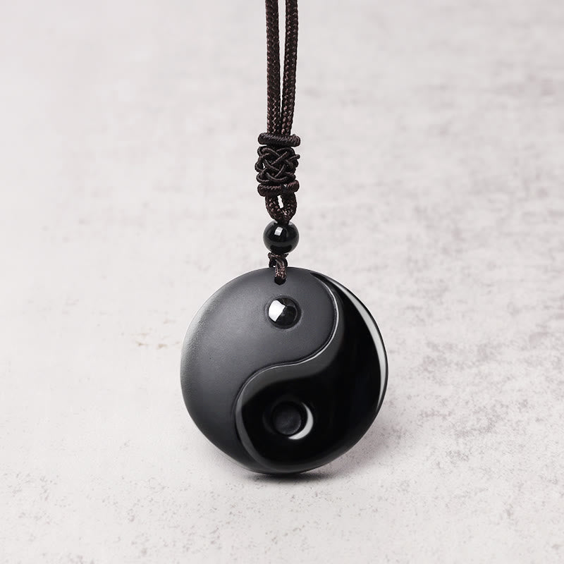 Buddha Stones Sending Balance and Protection Obsidian Yin Yang Necklace Includes Gift Message Card