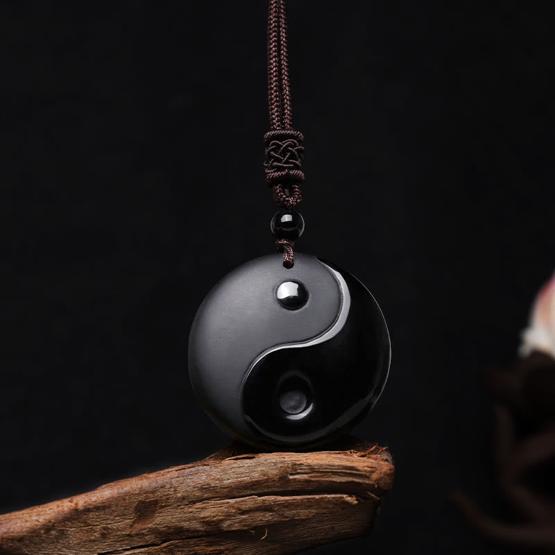 Buddha Stones Sending Balance and Protection Obsidian Yin Yang Necklace Includes Gift Message Card