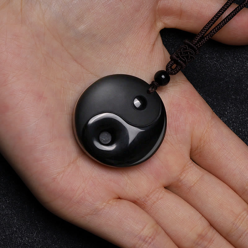 Buddha Stones Sending Balance and Protection Obsidian Yin Yang Necklace Includes Gift Message Card