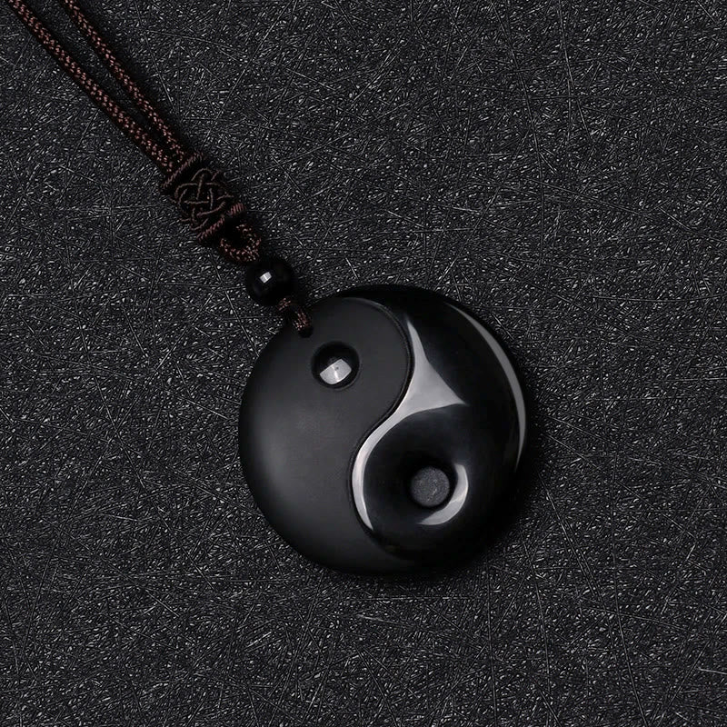Buddha Stones Sending Balance and Protection Obsidian Yin Yang Necklace Includes Gift Message Card