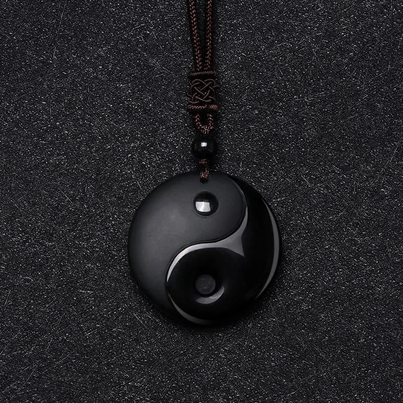 Buddha Stones Sending Balance and Protection Obsidian Yin Yang Necklace Includes Gift Message Card