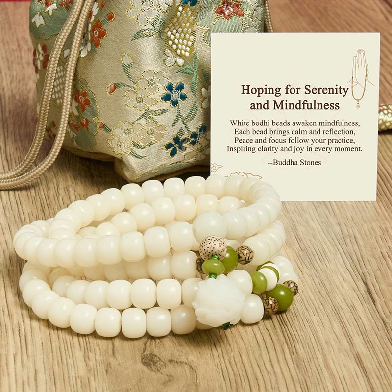 Buddha Stones Hoping for Serenity and Mindfulness Bodhi Lotus Mala Includes Gift Message Card