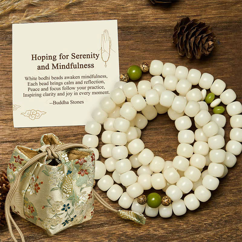 Buddha Stones Hoping for Serenity and Mindfulness Bodhi Lotus Mala Includes Gift Message Card
