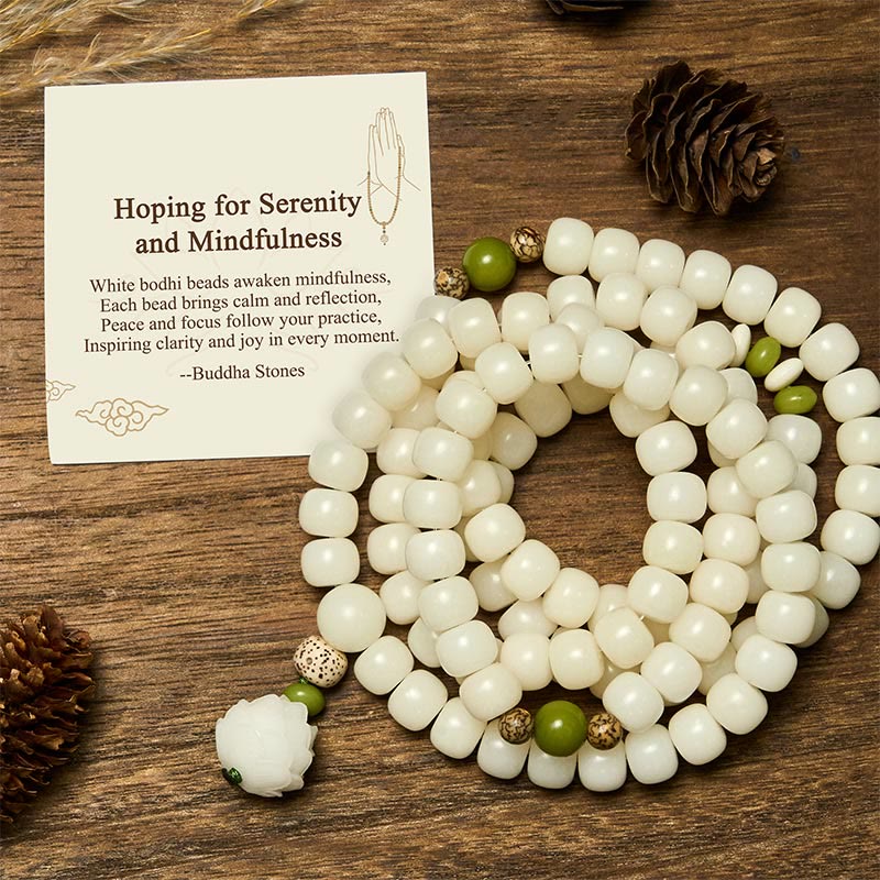 Buddha Stones Hoping for Serenity and Mindfulness Bodhi Lotus Mala Includes Gift Message Card