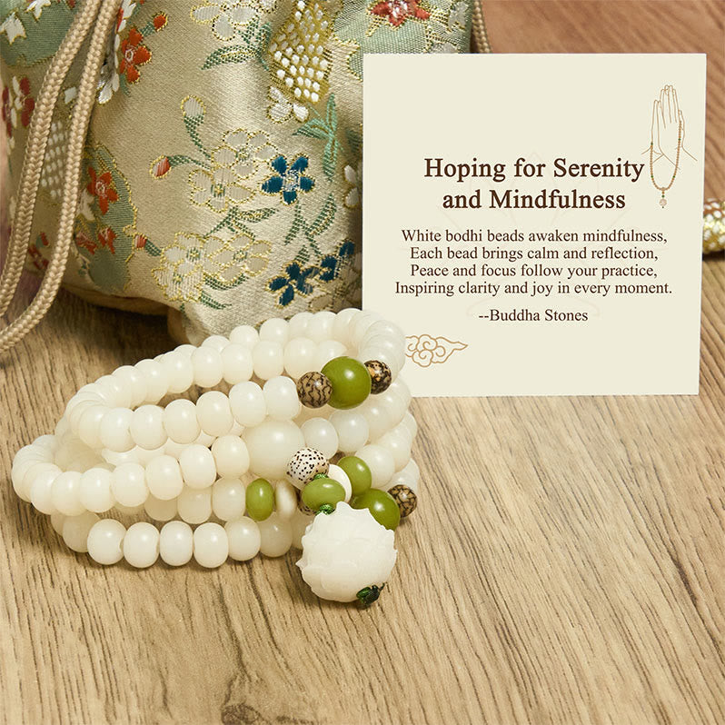 Buddha Stones Hoping for Serenity and Mindfulness Bodhi Lotus Mala Includes Gift Message Card