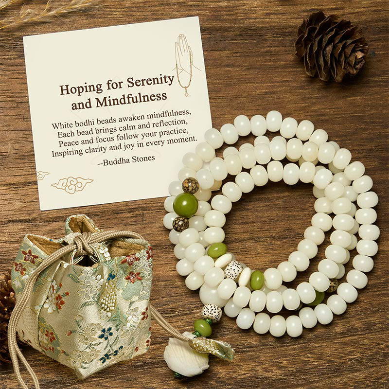 Buddha Stones Hoping for Serenity and Mindfulness Bodhi Lotus Mala Includes Gift Message Card