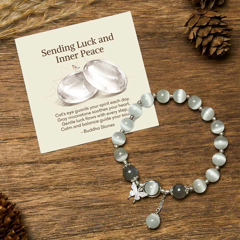 Buddha Stones Sending Luck and Inner Peace Cat's Eye Butterfly Bracelet Includes Gift Message Card
