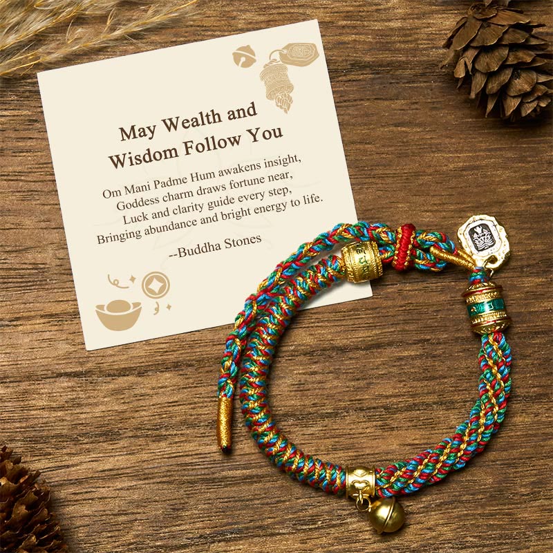 Buddha Stones May Wealth and Wisdom Follow You String Bracelet Includes Gift Message Card