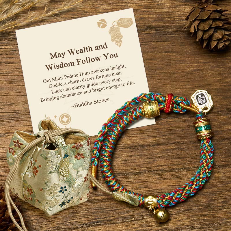 Buddha Stones May Wealth and Wisdom Follow You String Bracelet Includes Gift Message Card