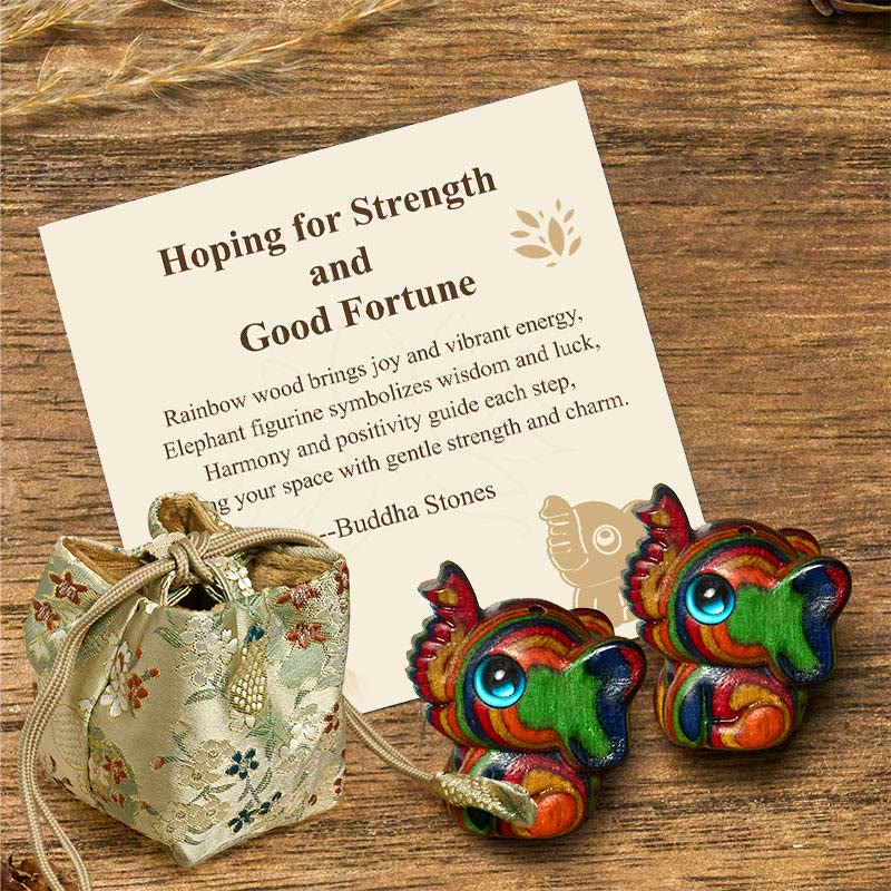 Buddha Stones Hoping for Strength and Good Fortune 2Pcs Mini Elephant Includes Gift Message Card