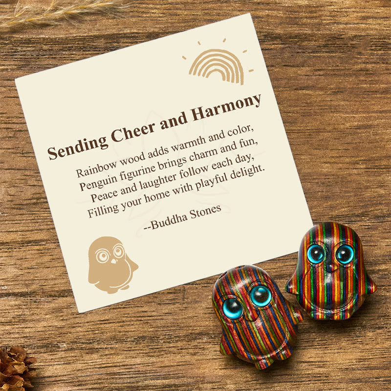 Buddha Stones Sending Cheer and Harmony 2Pcs Mini Penguin Decoration Includes Gift Message Card