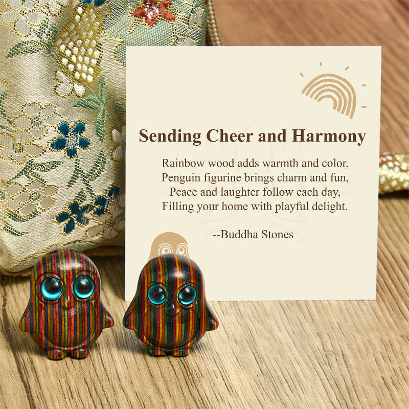 Buddha Stones Sending Cheer and Harmony 2Pcs Mini Penguin Decoration Includes Gift Message Card
