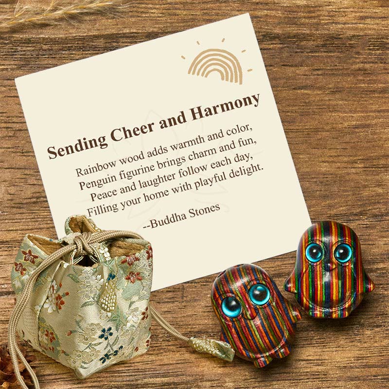 Buddha Stones Sending Cheer and Harmony 2Pcs Mini Penguin Decoration Includes Gift Message Card
