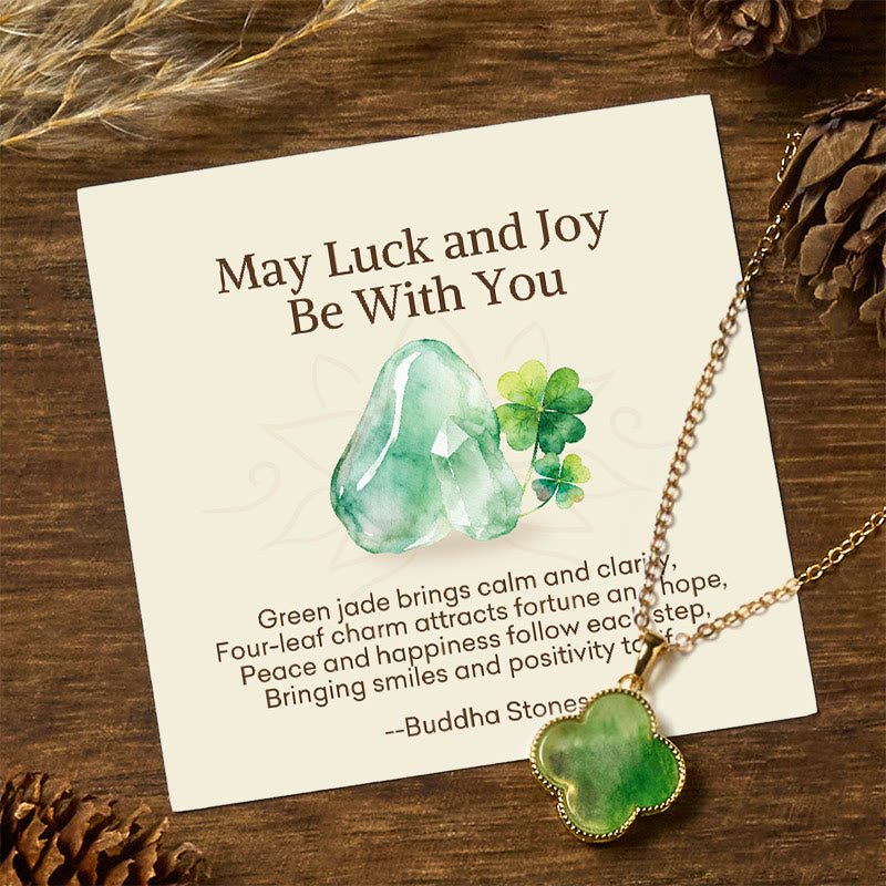 Buddha Stones May Luck and Joy Be With You Jade Necklace Includes Gift Message Card