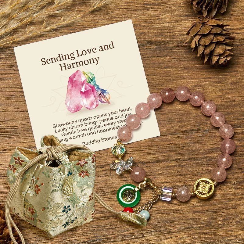 Buddha Stones Sending Love and HarmonyStrawberry Quartz Bracelet Includes Gift Message Card