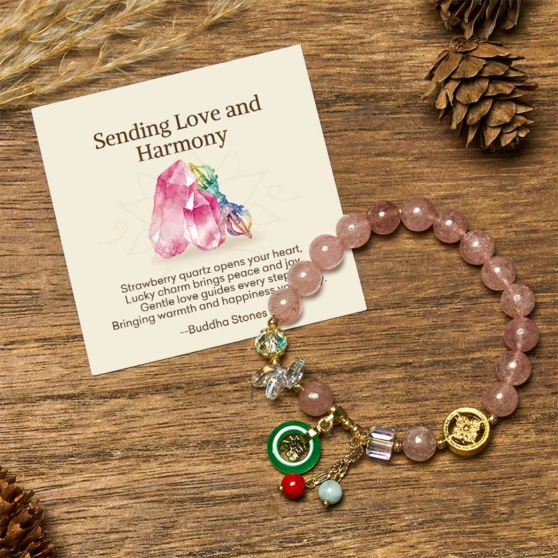Buddha Stones Sending Love and HarmonyStrawberry Quartz Bracelet Includes Gift Message Card