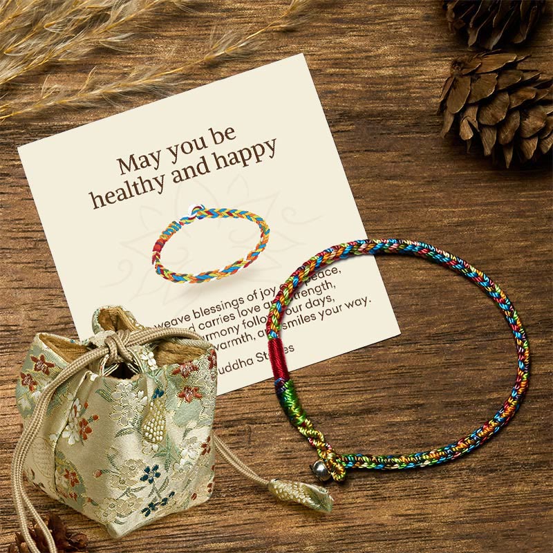 Buddha Stones May you be healthy and happy Lucky Multicolored Bracelet Includes Gift Message Card