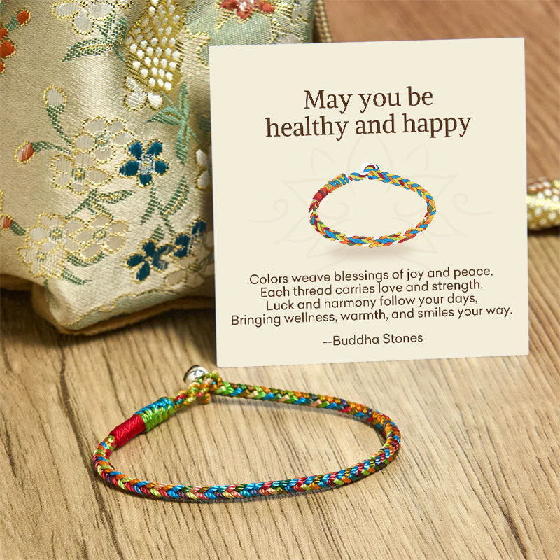 Buddha Stones May you be healthy and happy Lucky Multicolored Bracelet Includes Gift Message Card