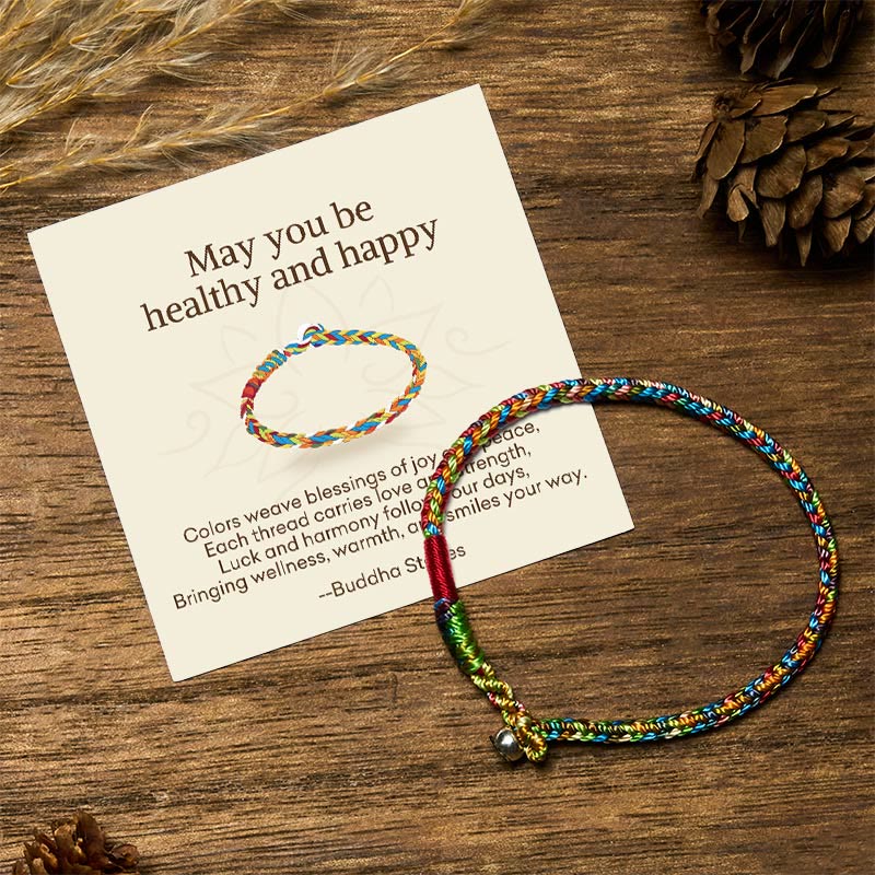 Buddha Stones May you be healthy and happy Lucky Multicolored Bracelet Includes Gift Message Card