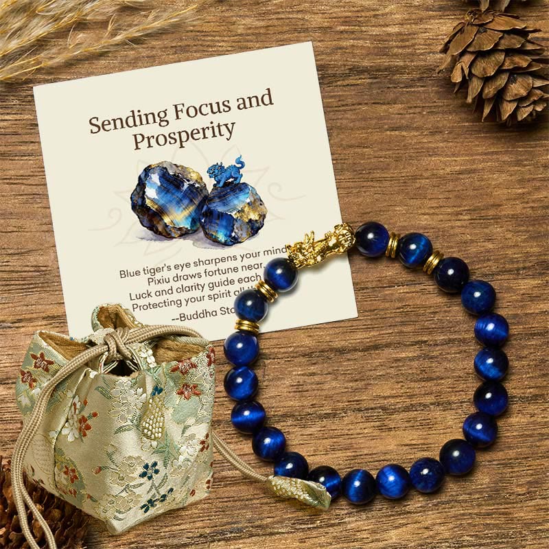 Buddha Stones Sending Focus and Prosperity Tiger Eye Pixiu Bracelet Includes Gift Message Card