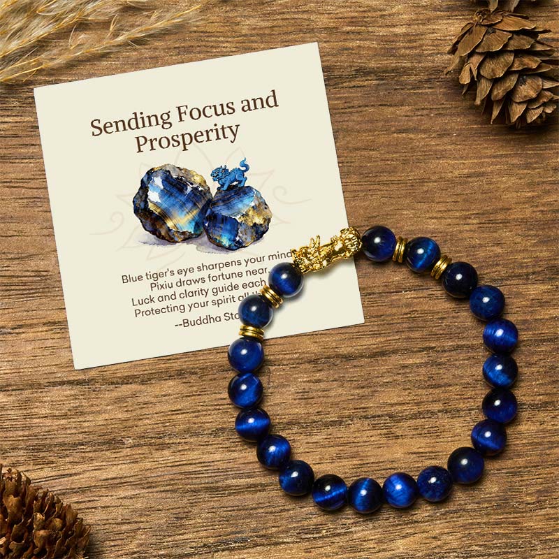 Buddha Stones Sending Focus and Prosperity Tiger Eye Pixiu Bracelet Includes Gift Message Card