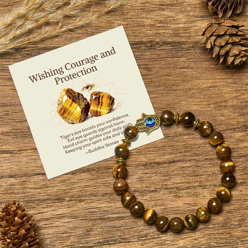 Buddha Stones Wishing Courage and Protection Tiger Eye Bracelet Includes Gift Message Card
