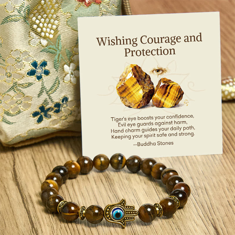 Buddha Stones Wishing Courage and Protection Tiger Eye Bracelet Includes Gift Message Card