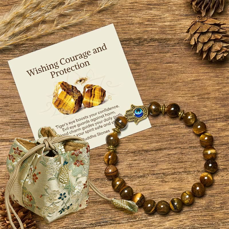 Buddha Stones Wishing Courage and Protection Tiger Eye Bracelet Includes Gift Message Card