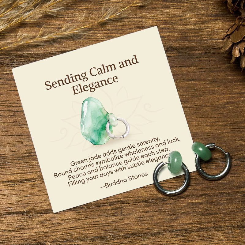 Buddha Stones Sending Calm and EleganceTitanium Steel Jade Earrings Includes Gift Message Card
