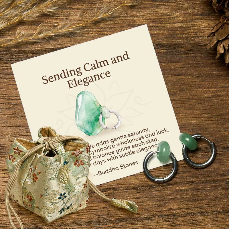 Buddha Stones Sending Calm and EleganceTitanium Steel Jade Earrings Includes Gift Message Card
