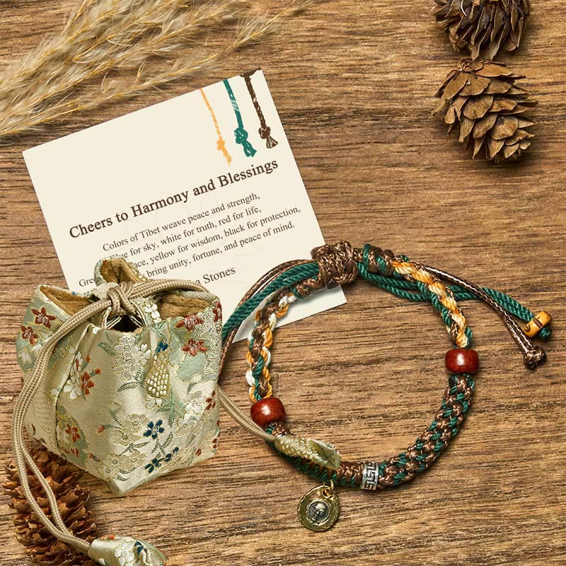 Buddha Stones Cheers to Harmony and Blessings Tibetan Rope Bracelet Includes Gift Message Card
