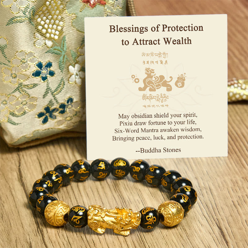 Buddha Stones Blessings of Protection to Attract Wealth PiXiu Bracelet Includes Gift Message Card