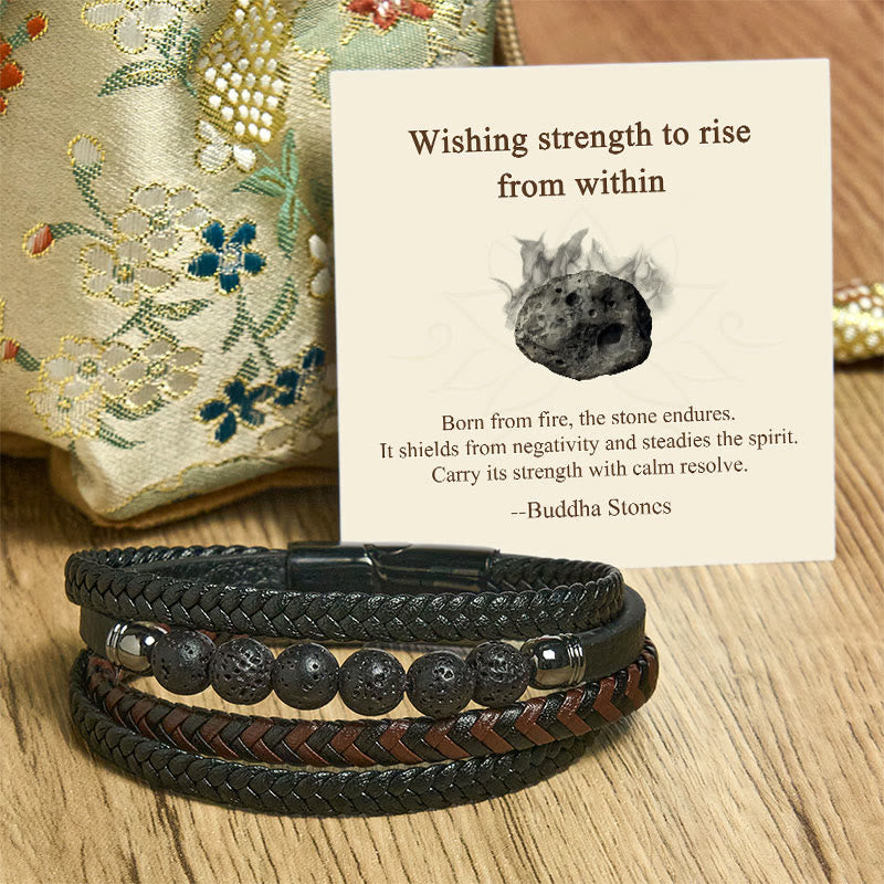 Buddha Stones Wishing Strength to Rise from Within Lava Rock Bracelet Includes Gift Message Card