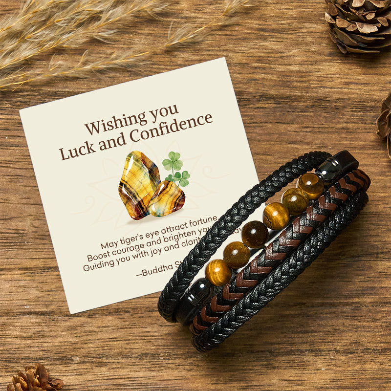 Buddha Stones Wishing You Luck and Confidence Tiger Eye Leather Includes Gift Message Card
