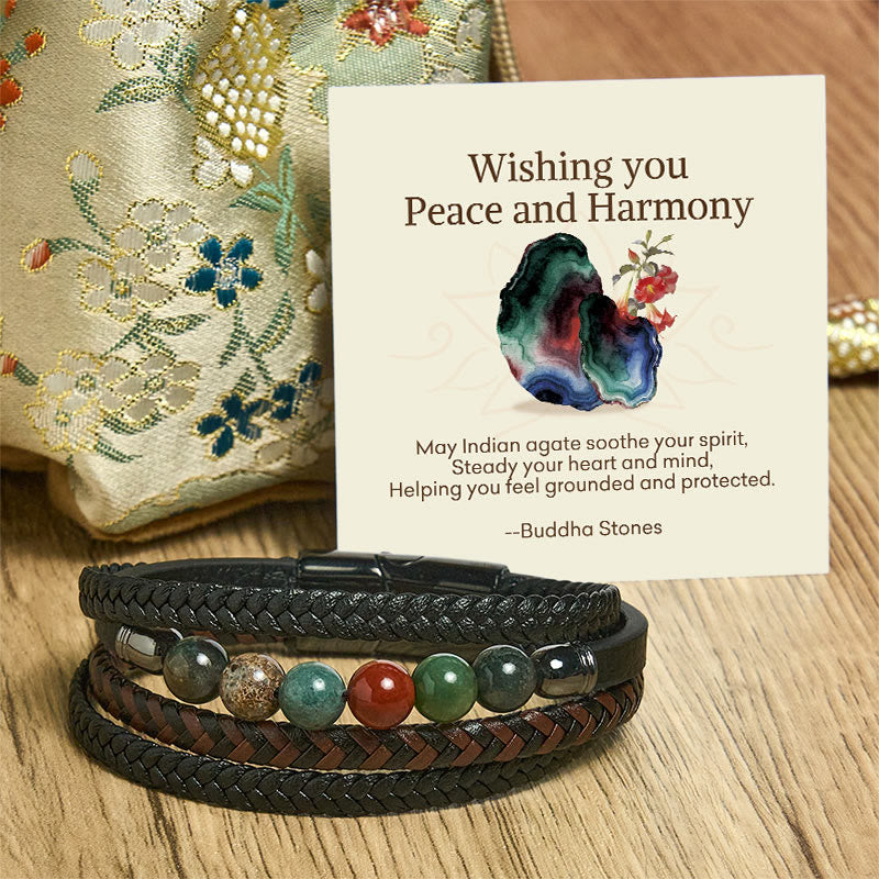 Buddha Stones Wishing You Peace and Harmony Indian Agate Bracelet Includes Gift Message Card