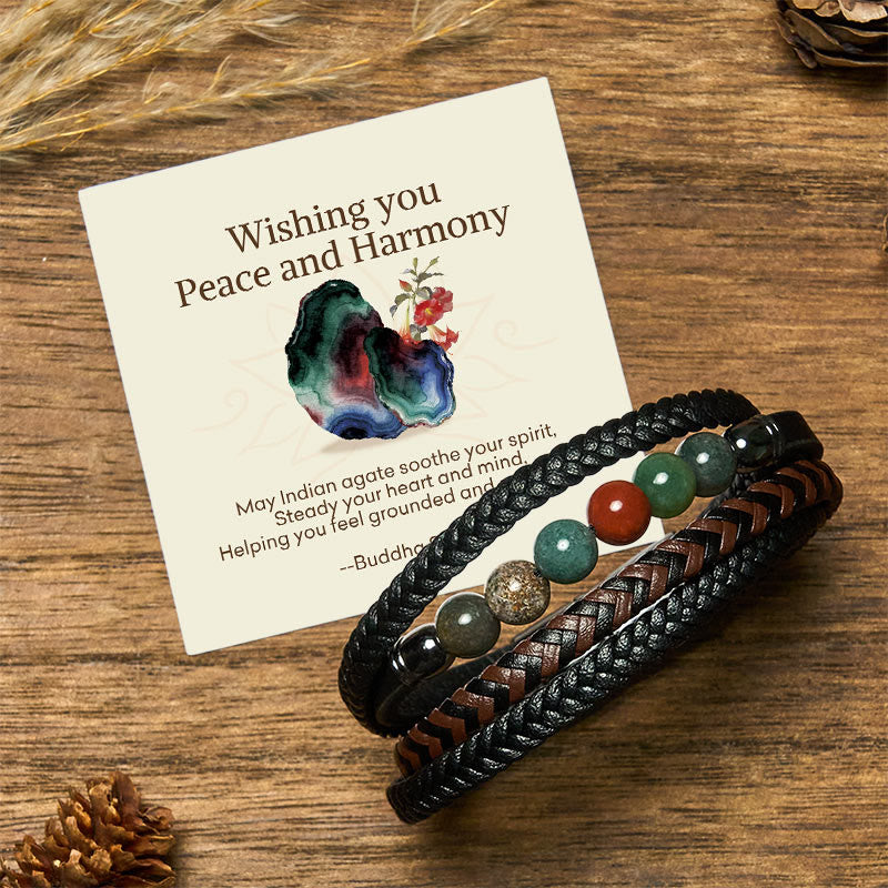 Buddha Stones Wishing You Peace and Harmony Indian Agate Bracelet Includes Gift Message Card