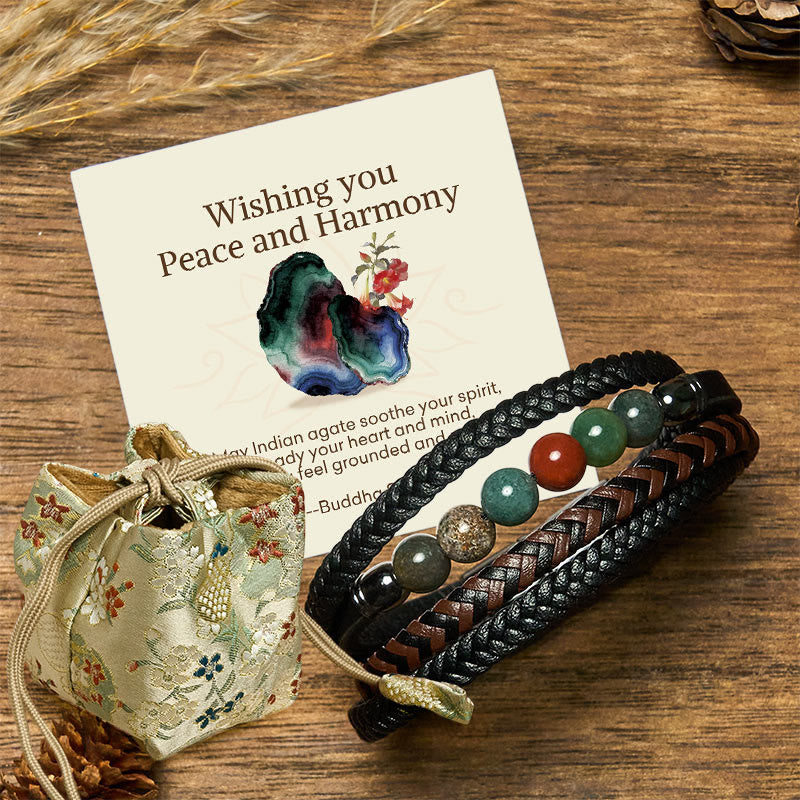 Buddha Stones Wishing You Peace and Harmony Indian Agate Bracelet Includes Gift Message Card