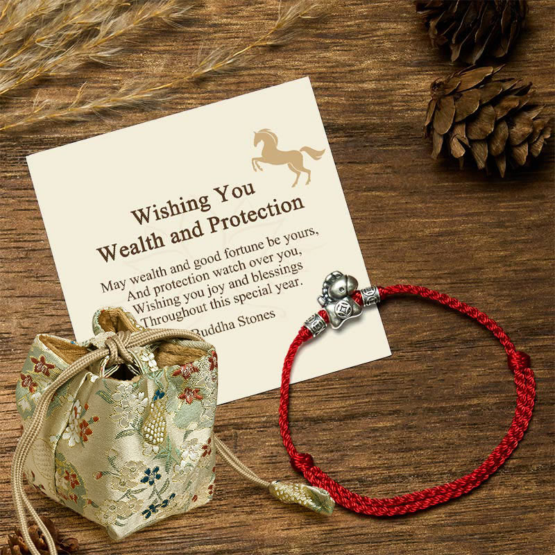 Buddha Stones Wishing You Wealth and Protection Year of the Horse String Includes Gift Message Card