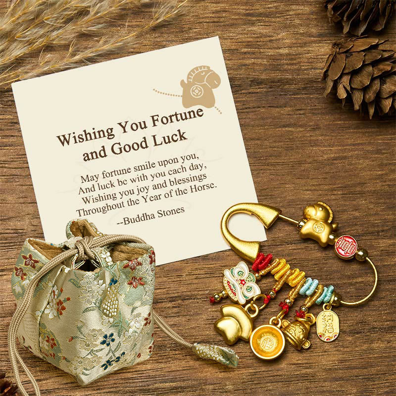 Buddha Stones Wishing You Fortune and Good Luck Year of the Horse Brooch Includes Gift Message Card