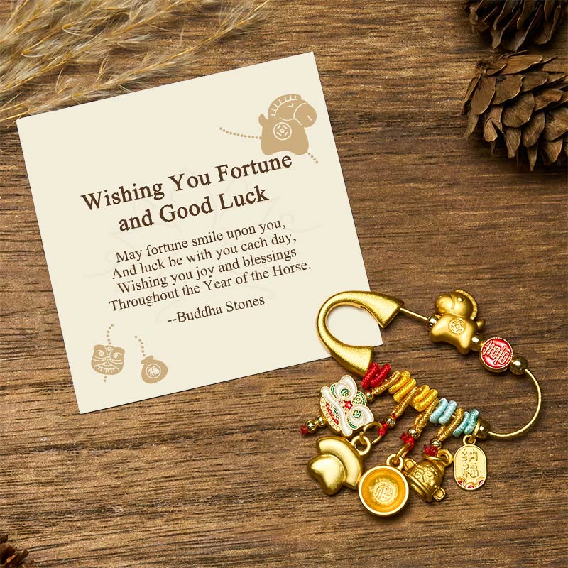 Buddha Stones Wishing You Fortune and Good Luck Year of the Horse Brooch Includes Gift Message Card