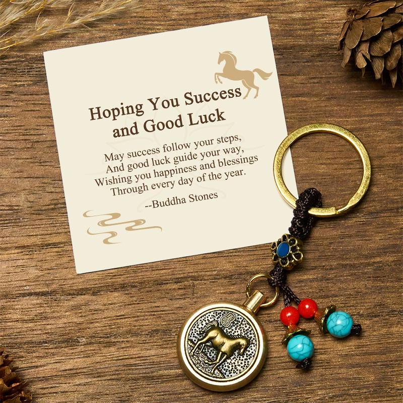 Buddha Stones Hoping You Success and Good Luck Year of the Horse Key Chain Includes Gift Message Card