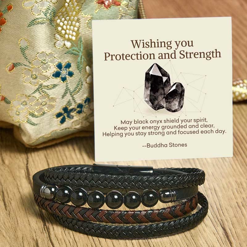 Buddha Stones Wishing You Protection and Strength Black Onyx Bracelet Includes Gift Message Card