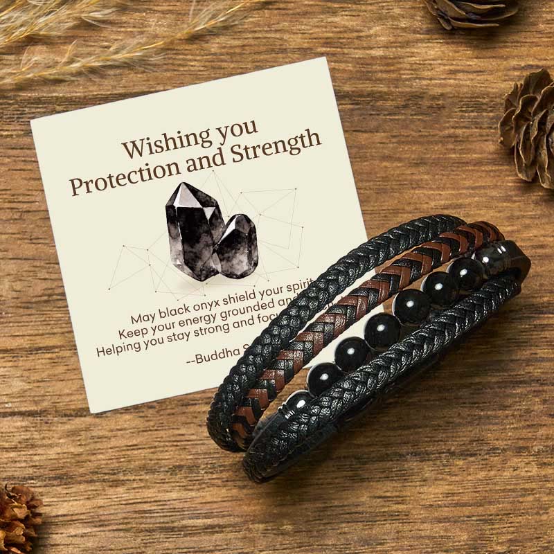 Buddha Stones Wishing You Protection and Strength Black Onyx Bracelet Includes Gift Message Card